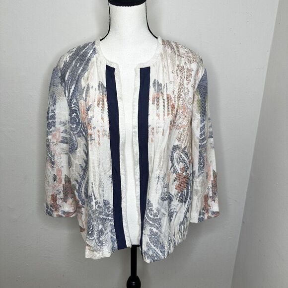 Chico's Watercolor Print Open Jacket‎ Women’s Medium Textured 3/4 Sleeve Size 3 - Picture 11 of 14